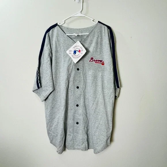 Vtg 90s Atlanta Braves Jersey Style T Shirt Men's XL Gray Baseball Athletic Wear - Picture 1 of 13